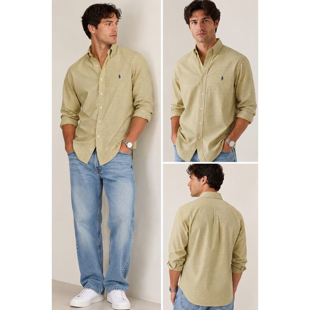 VTG Ralph Lauren Yellow Check Plaid Oxford Shirt Classic Fit Men’s 16 Heritage